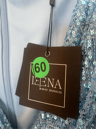 Mini Vestido Mac Duggal Azul Lentejuelas Adornado Cuello en V NUEVO NUEVO CON ETIQUETAS - Imagen 4 de 7