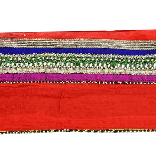 Vintage Multi Sari Border Pure Chiffon Silk Hand Embroidered 1yd Craft Trim Lace - Picture 9 of 14