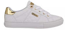 GUESS Women's Loven Low Profile Lace-Up Sneakers, White Quilted, 9M