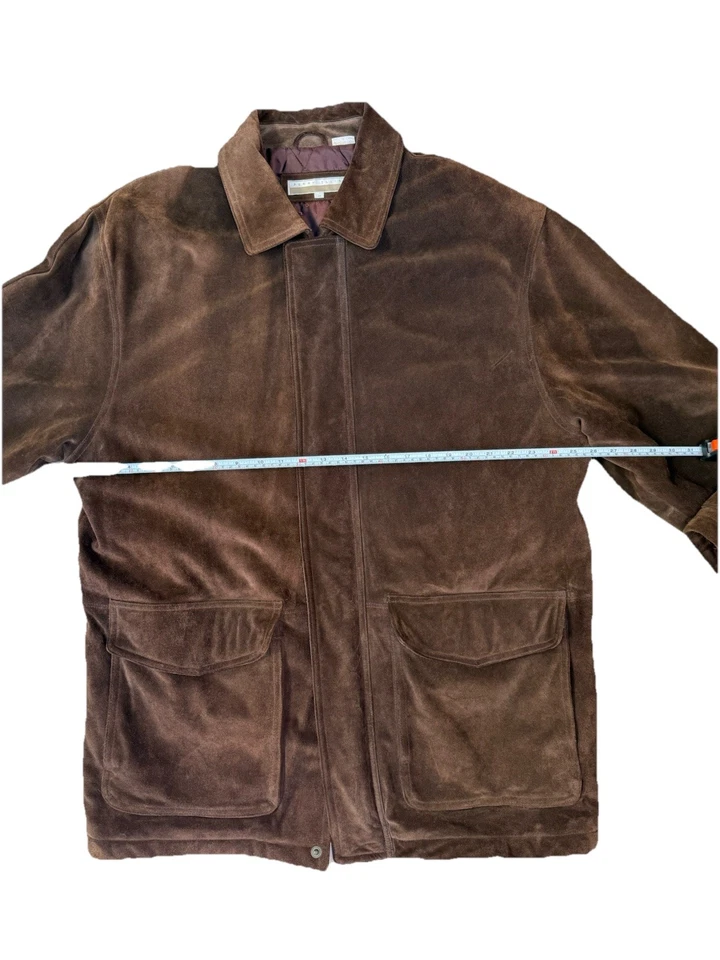 Perry Ellis Jacket Large Mens Brown 100% Genuine Suede Leather Heavy Coat Winter - Image 4 of 4