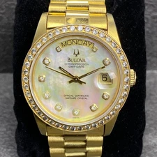 Rare BULOVA President Chronoprecision Day Date Automatic MOP Dial Watch Vintage