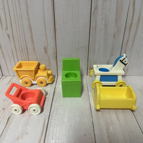 Vintage Fisher Price Little Riders Set 656 Train Horse Scooter Crib Highchair
