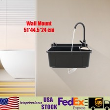 Modern Wall-Mount Utility Sink For Laundry Garage Bathroom w/Soap Box  Faucet