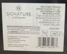 Signature Hardware SH643BN ABS Cable Drain and Overflow - Brushed Nickel *READ*