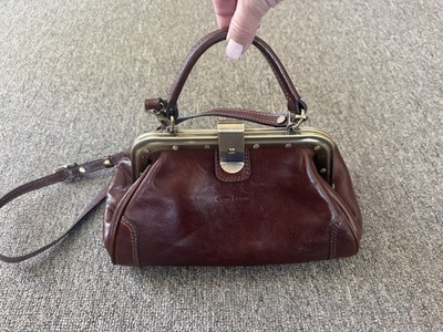 Gianna Conti Brown Leather Bag Metal Frame Clasp Satchel Italy Handbag Crossbody
