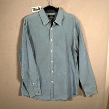 Original Penguin Dress Shirt Mens 16 Blue Gingham Check Heritage Slim Fit Formal