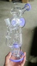 tallRecycler rig Coil arms tree Multiple pipes bong Glass Water Smoking lavender