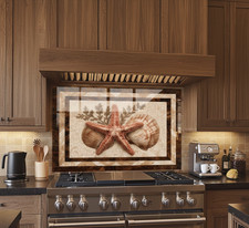 Coastal Glass Backsplash for Kitchen Bathroom - Sea Shell Wall Decor Panel