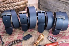 1.5" Handmade Full Grain Dark Blue Leather Belt - Multiple Buckles - Made in USA