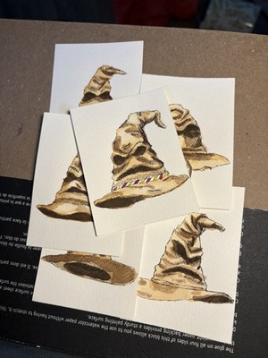 ACEO Original Watercolor Painting HARRY POTTER SORTING HAT Mini Art Card