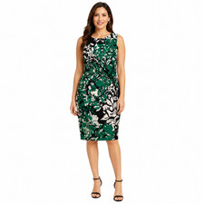 Lauren Ralph Lauren Dress Womens 14 Green Floral Sleeveless Ruched Sheath