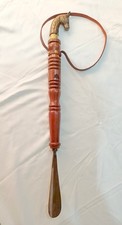 Handmade 21" Long Shoe Horn Horse Face Solid Brass Handle Dressing Aid Gift