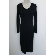 Marine Layer Dress Small Black Lexi Ribbed Bodycon Long Sleeve Scoop Neck Midi
