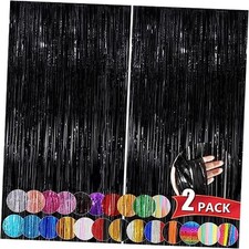 Metallic Tinsel Foil Fringe Curtains 3.3x8.3 Feet Party Streamer 2 Pack Black
