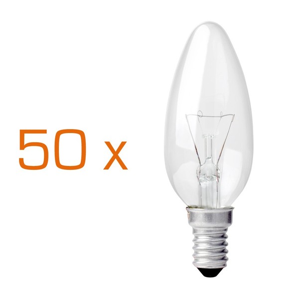 50 X GlüHbirne Kerze 15W E14 Klar GlüHlampe GlüHlampen GlüHkerzen 15 Watt-image