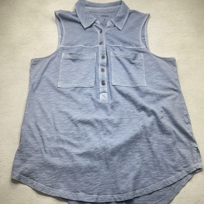 Sonoma Goods For Life Women Med Blue Mineral Wash Cotton Sleeveless Button Top