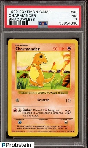 1999 Pokemon Game Shadowless #46 Charmander PSA 7 NM