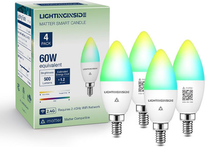 Matter Candelabra Smart Light Bulbs 60W Equivalent, Candle E12 LED Bulb Compatib
