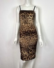 Dolce & Gabbana Vintage 90s Leopard Silk Bodycon Midi Dress IT40