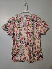 SB Scrubs Brand Multicolored Flowers On White Scrub Top - sz S