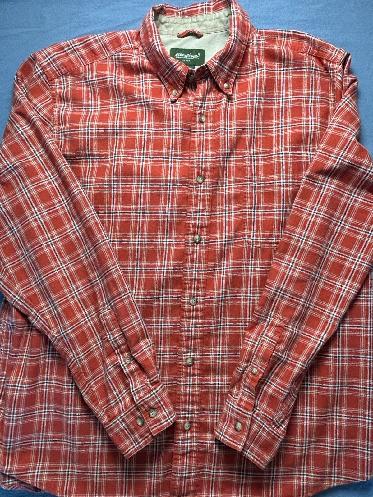 Eddie Bauer Flannel Shirt Mens Large Burnt Orange Plaid Brushed Cotton
Opens in a new window or tab