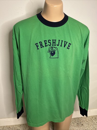 Vintage 90’s Y2K FRESH JIVE Flock Long Sleeve Ringer T Shirt X-Large Made in USA - Bild 1 von 8