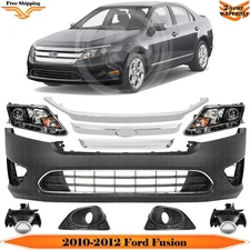 Front Bumper Cover Paintable & Headlights Kit For 2010-2012 Ford Fusion