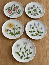 Set of 5 Different Rorstrand Flora Handpainted Flower Salad Plates 7 3/8" Sweden