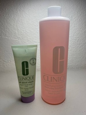Clinique Clarifying Face Lotion Toner 3 JUMBO SIZE 16.5 fl oz  + 75ml Cleanser