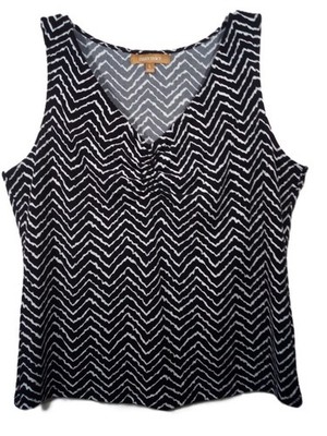 Ellen Tracy Top Women L Black White V-Neck Ruched Sleeveless