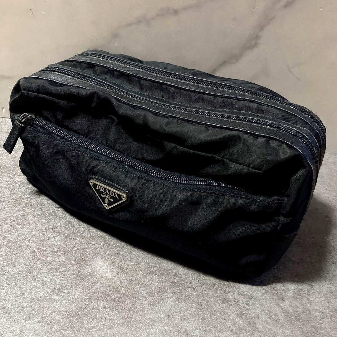 Vintage PRADA Nylon Pouch with Iconic Triangle Logo in Black