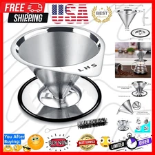 Pour Over Coffee Dripper Stainless Steel Coffee Filter Metal Cone Filter Pape...