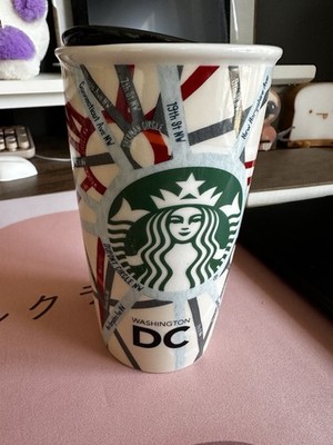 2015 Starbucks 12oz Ceramic Travel Coffee Mug w/Lid WASHINGTON DC Street Map