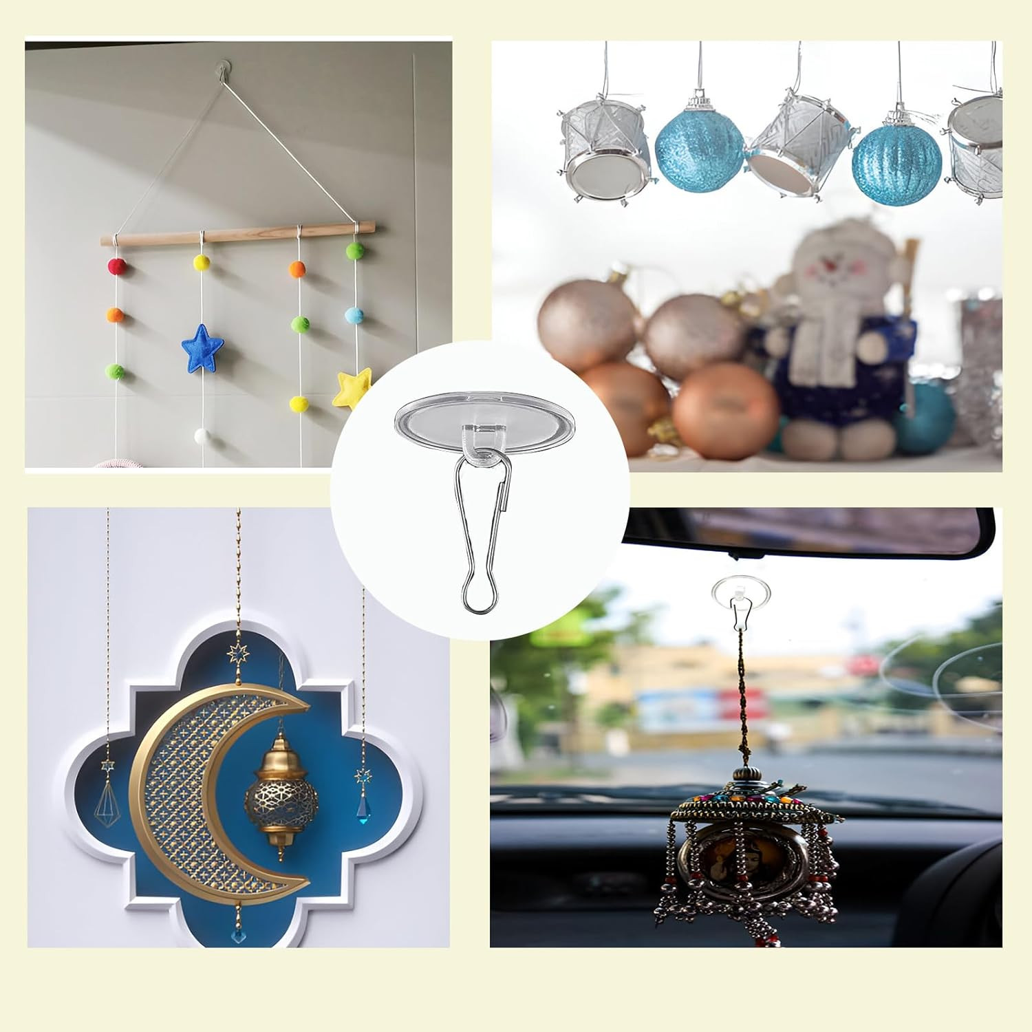 90 Pack Self Adhesive Ceiling Hooks for Hanging - Small Sticky Damage-Free No-Dr