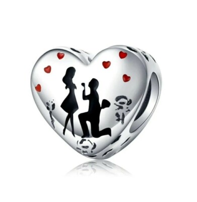   Marry Me Charm Braut Bräutigam Liebe Herz Echt 925 Sterling Silber