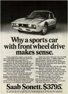 1972 SAAB SONETT 2-door coupe sports car Vintage Print Ad