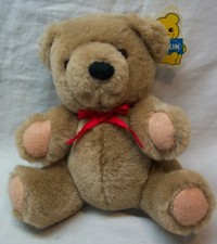 Dakin VINTAGE LITTLE TAN TEDDY BEAR WITH RED BOW 6" Plush Stuffed Animal NEW