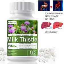 120pcs Milk Thistle Silymarin Dandelion Root Capsules Liver Health 1150MG