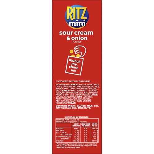 Nabisco Ritz Mini Sour Cream & Onion Crackers Biscuits Pack 155g - Picture 3 of 4