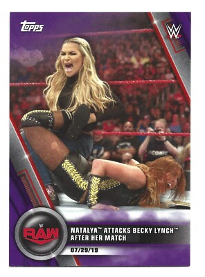 /99 Purple 2020 Topps WWE Women's Division #54 Natalya Attacks Becky Lynch RAW