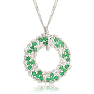 9.52 TCW Sambianischer Smaragd Kunstdiamanten Grown Cvd Diamant Pendel 14k Weiß - Bild 1 von 4