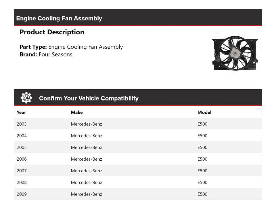 Conjunto de ventilador de refrigeración del motor Mercedes-Benz E500 2003-2009 4 estaciones 2004 2005 Foto 2 de 4