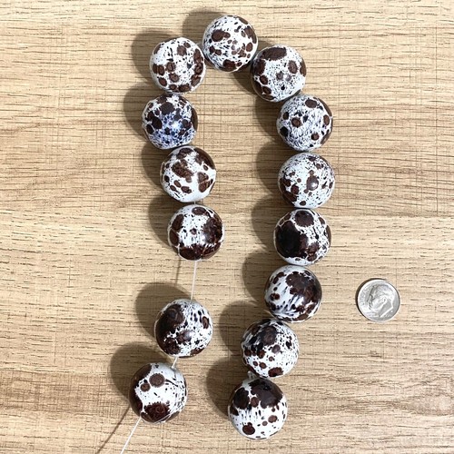 Brown Cow Clay Beads White Round Paint Splatter Spot Chunky Gumball Craft Ranch