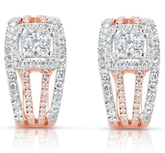 ORECCHINI PENDENTI CLIP QUADRATI MULTI FILA ORO BIANCO E ROSA 14KT DIAMANTE 1 30 CT