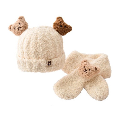 Children Baby Hat Winter Plush Scarf 2Pcs Set Boys Girls Warm Thickened Caps - - Picture 7 of 25