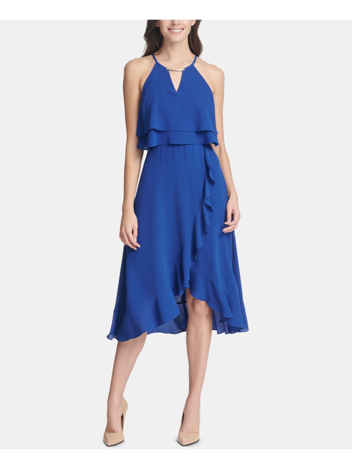Женское синее вечернее многослойное платье KENSIE Womens без рукавов на бретелях длиной до колен 0