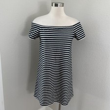 Madewell Womens XS Striped Melody Off The Shoulder Dress Short Sleeves Mini