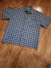 Vintage CalTop Shirt Mens XL Blue Button Up Short Sleeve Plaid 1 Pocket USA Made