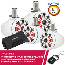 Kicker 2-pack 45kmtc65w 6.5" Tower Speakers, 48pxa4004 Amp & Amp Wiring Kit