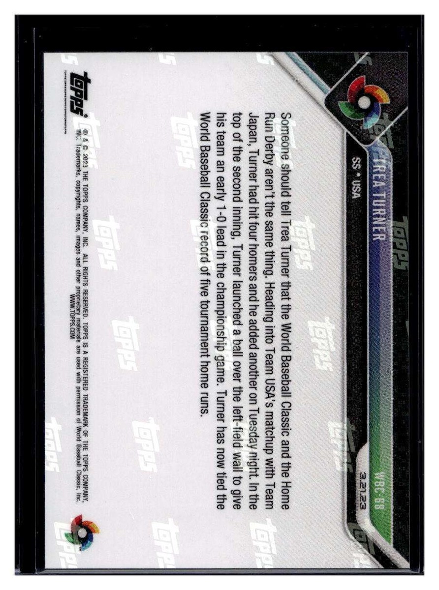 2023 Topps Now #WBC-68 Trea Turner WBC Blue Parallel Card #d /49
